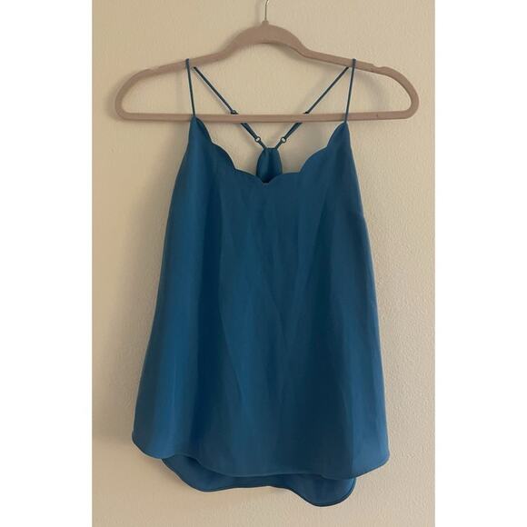 J. Crew Blue Scallop Neckline Racerback Tank Size 0 - Picture 1 of 8